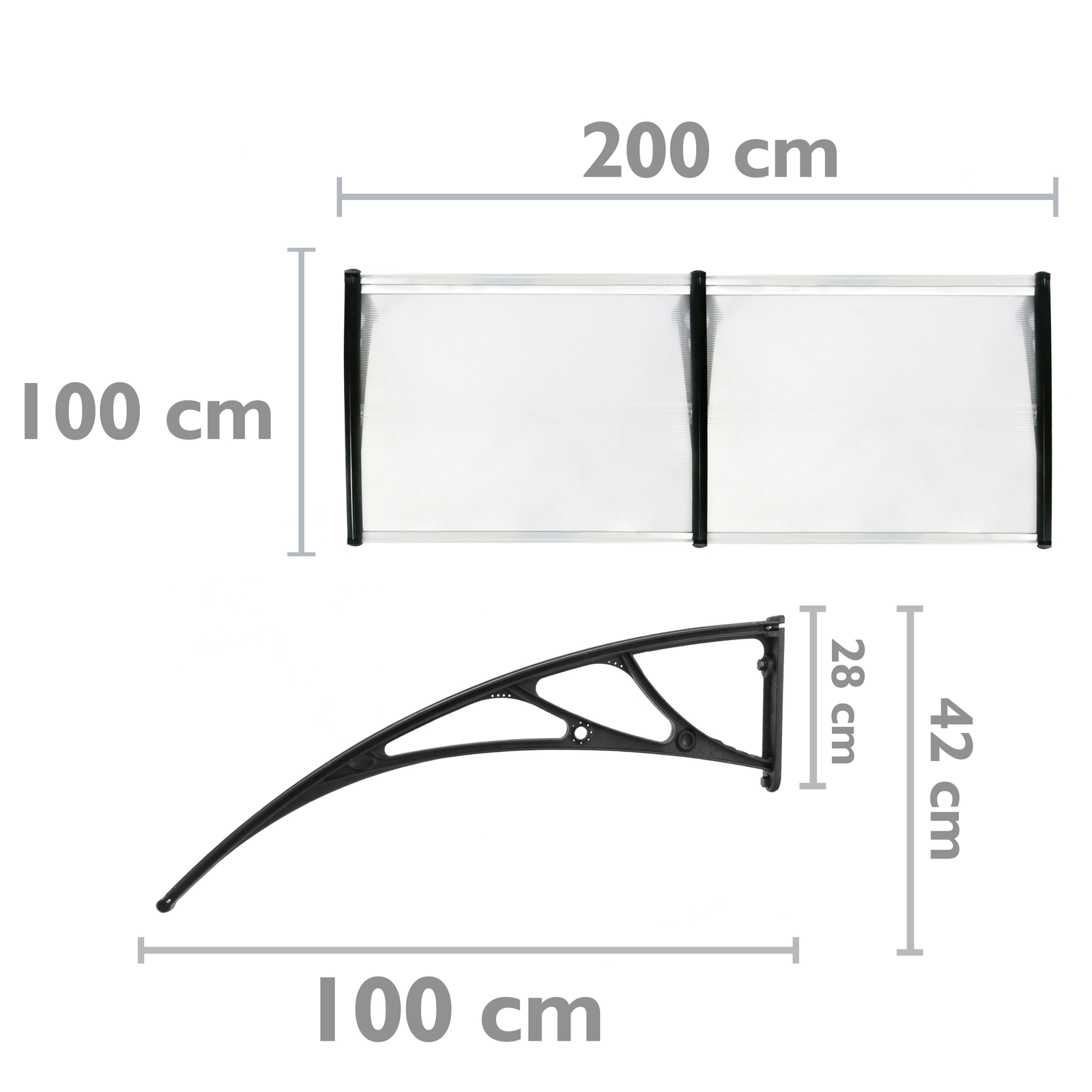 Tejadillo De Protección 200x100cm Marquesina Para Puertas Y Ventanas Negro_1