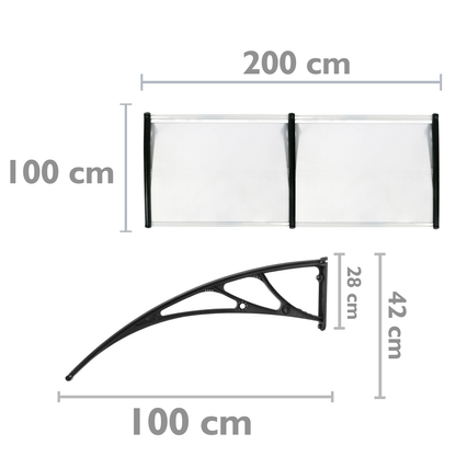 Tejadillo De Protección 200x100cm Marquesina Para Puertas Y Ventanas Negro_1