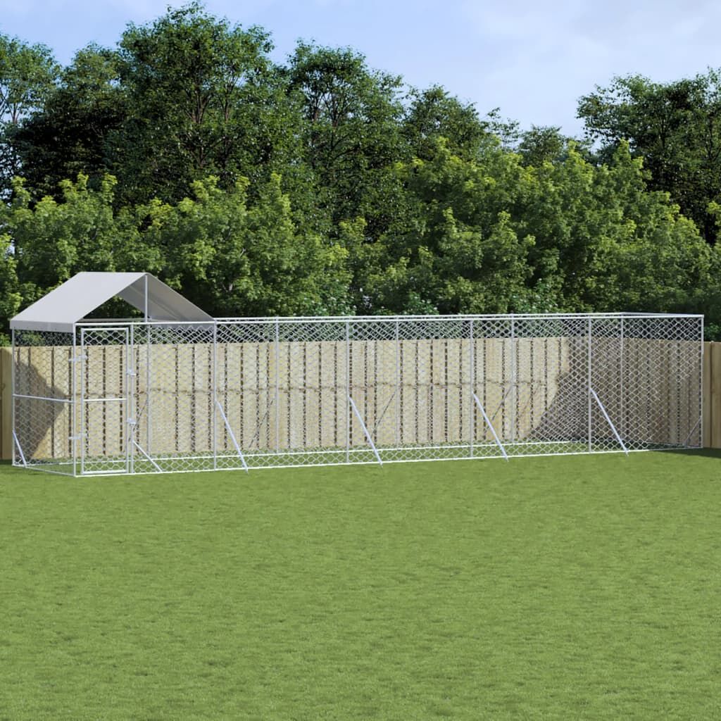 Vidaxl Perrera De Exterior Con Techo Acero Galvanizado Plata 10x2x2,5m_1