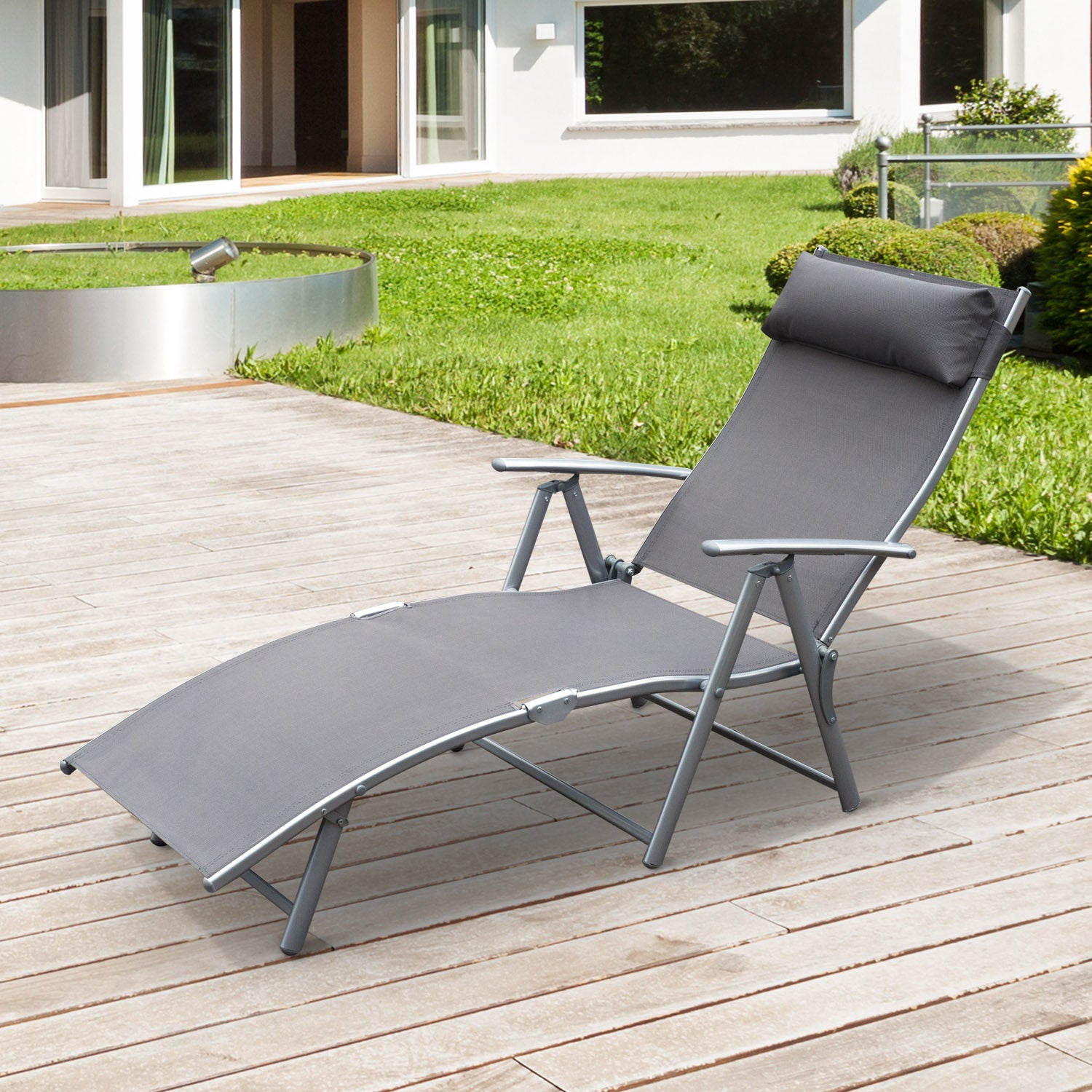 Outsunny Tumbona Plegable Con Respaldo Ajustable 137x63,5x100,5 Cm Gris_1