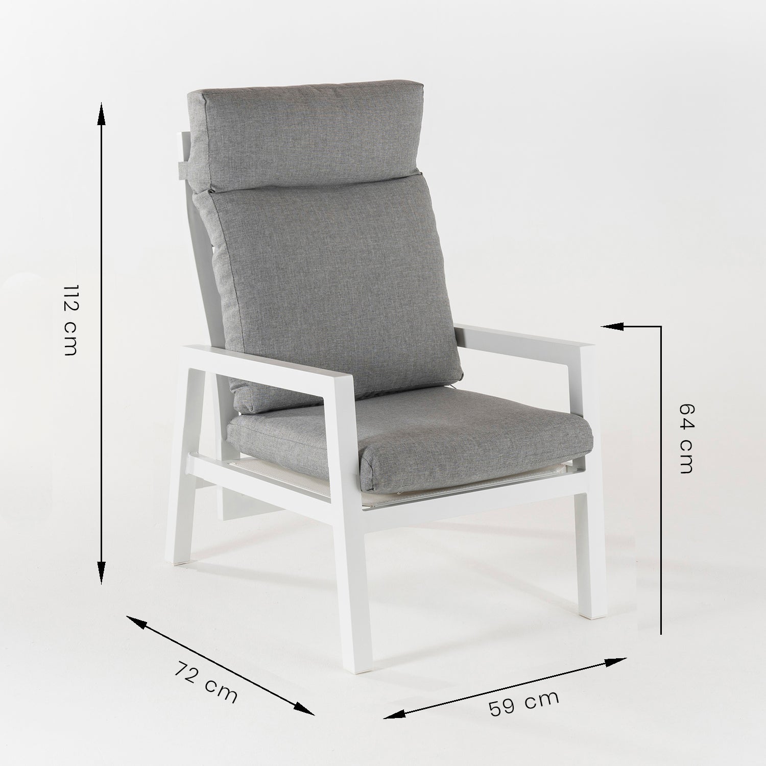 Sillón De Jardín Reclinable Con Sistema Hidráulico, Aluminio Reforzado Color Blanco, Altura Sillón 112 Cm,_4