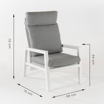 Sillón De Jardín Reclinable Con Sistema Hidráulico, Aluminio Reforzado Color Blanco, Altura Sillón 112 Cm,_4