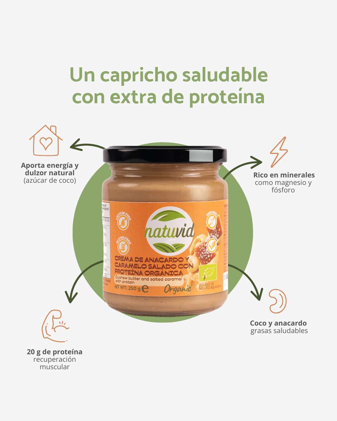 Crema de Anacardo con Coco BIO Natuvid | 250g | 100% Natural | Vegana, Sin Gluten, Sin Lactosa, Sin Aceite de Palma_2