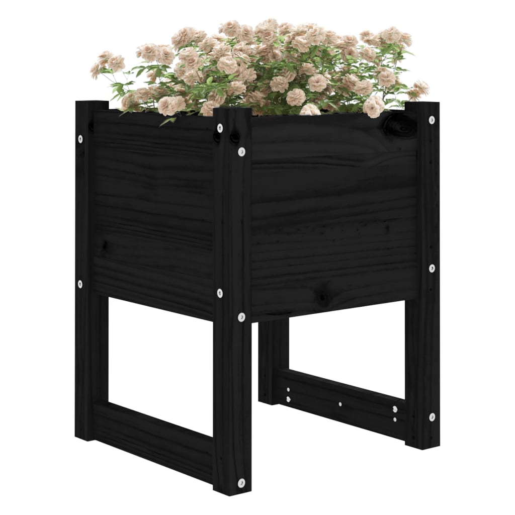 Jardinera 2 Unidades Madera Maciza De Pino Negro 40x40x52,5 Cm_2
