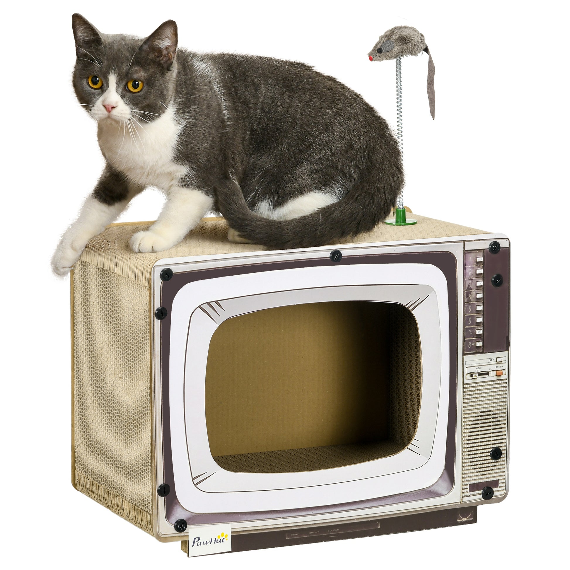 Pawhut Rascador De Cartón Para Gatos En Forma De Televisor 43x23x32,5 Cm Arena_0