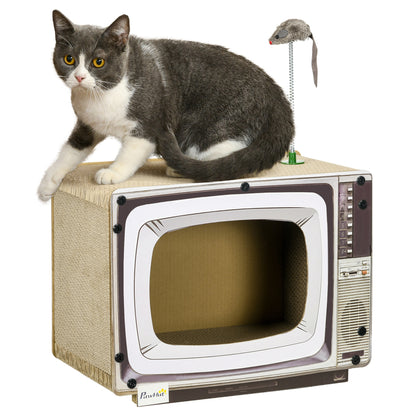 Pawhut Rascador De Cartón Para Gatos En Forma De Televisor 43x23x32,5 Cm Arena_0