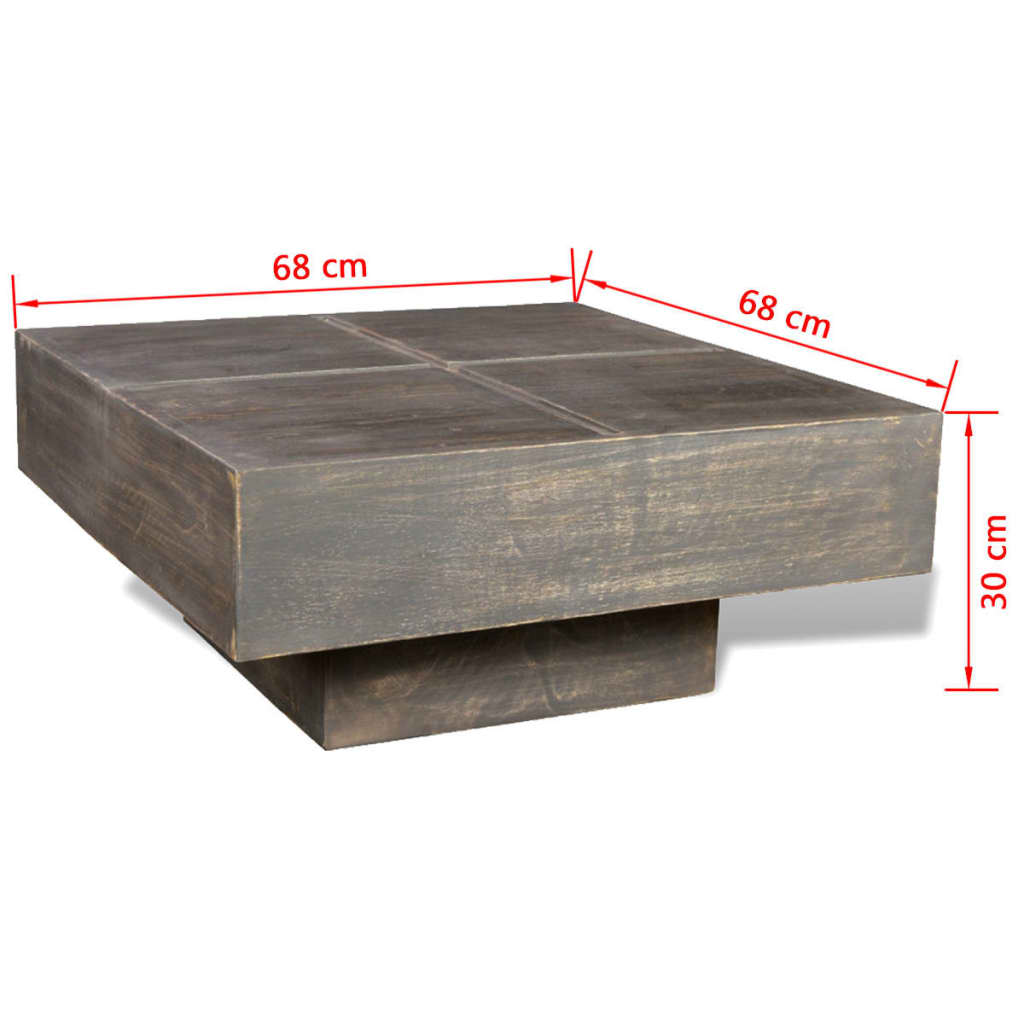Mesa De Centro Cuadrada Madera Maciza De Mango Marrón Oscuro_3
