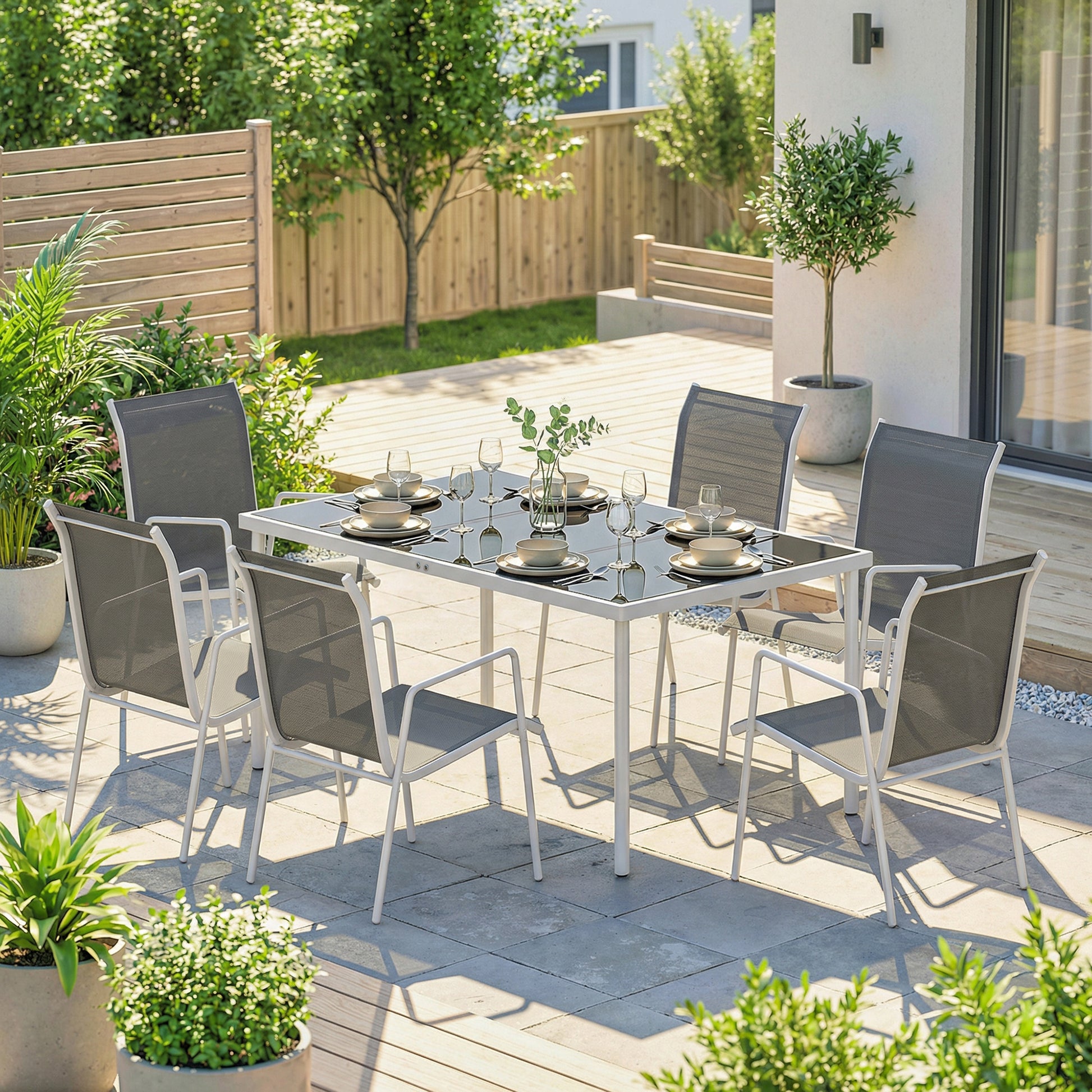 Outsunny Conjunto De Mesa Y Sillas Jardín De 7 Piezas Con Sillas Transpirables_3