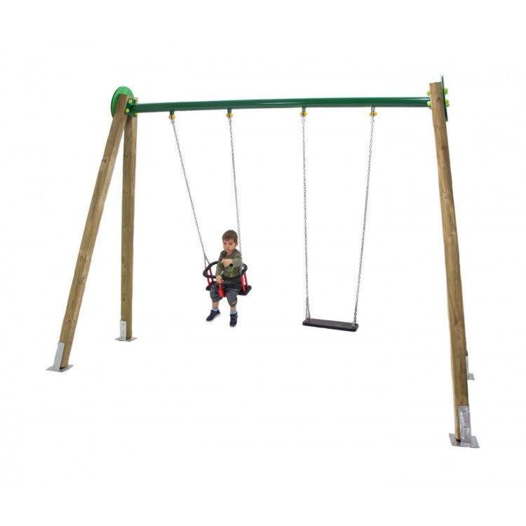 Columpio Doble De Madera Masgames Draco (asientos Mixtos) Superficie De Arena, Tierra O Cesped.