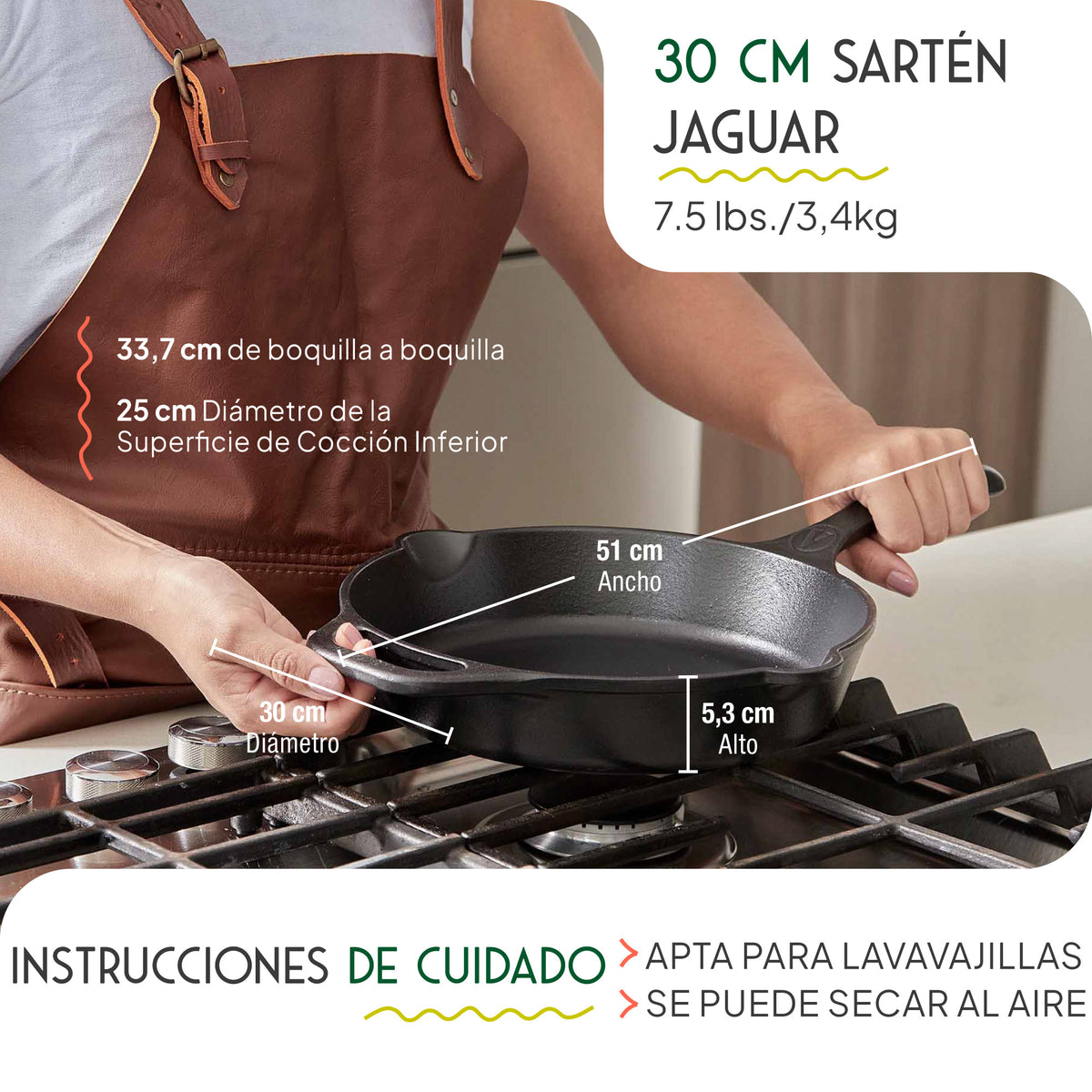 Victoria Sartén Hierro Fundido Esmaltado Amazonía Jaguar Inducción 30cm_4