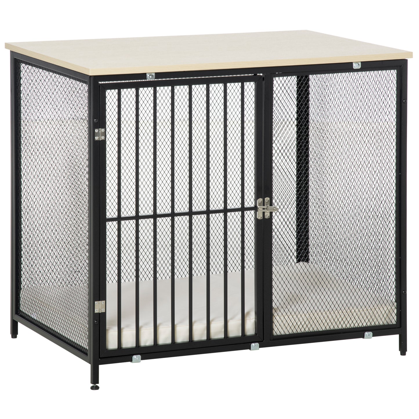 Pawhut Jaula Para Perros De Madera Mesa Auxiliar Puerta De Cerradura 80x55x71 Cm_0