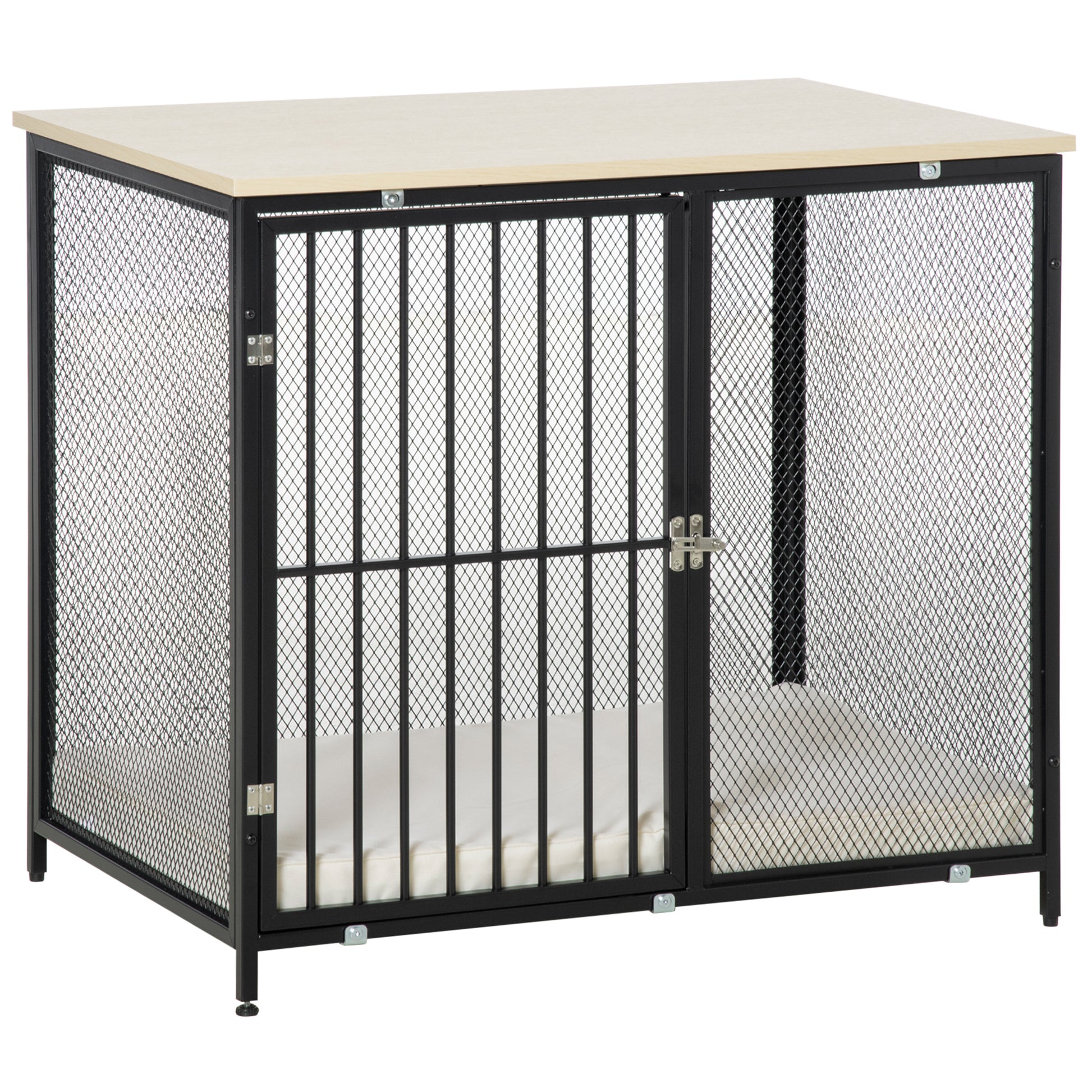 Pawhut Jaula Para Perros De Madera Mesa Auxiliar Puerta De Cerradura 80x55x71 Cm_0
