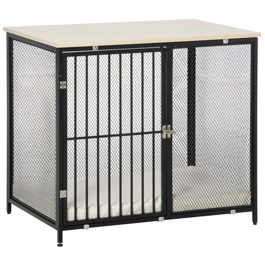 Pawhut Jaula Para Perros De Madera Mesa Auxiliar Puerta De Cerradura 80x55x71 Cm_0