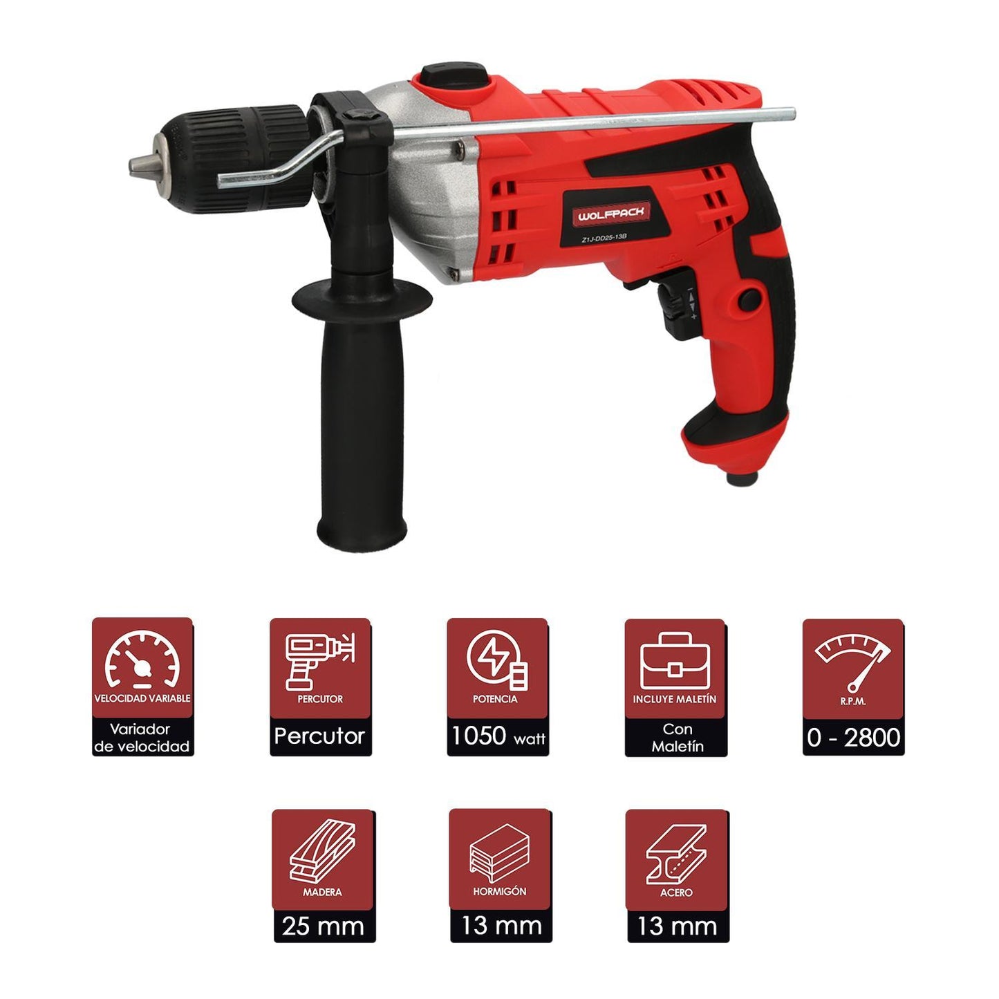 Taladro Percutor Con Variador De Velocidad 1050 Watt. Incluye Maletín, Empuñadura Y Guia Metalica._1