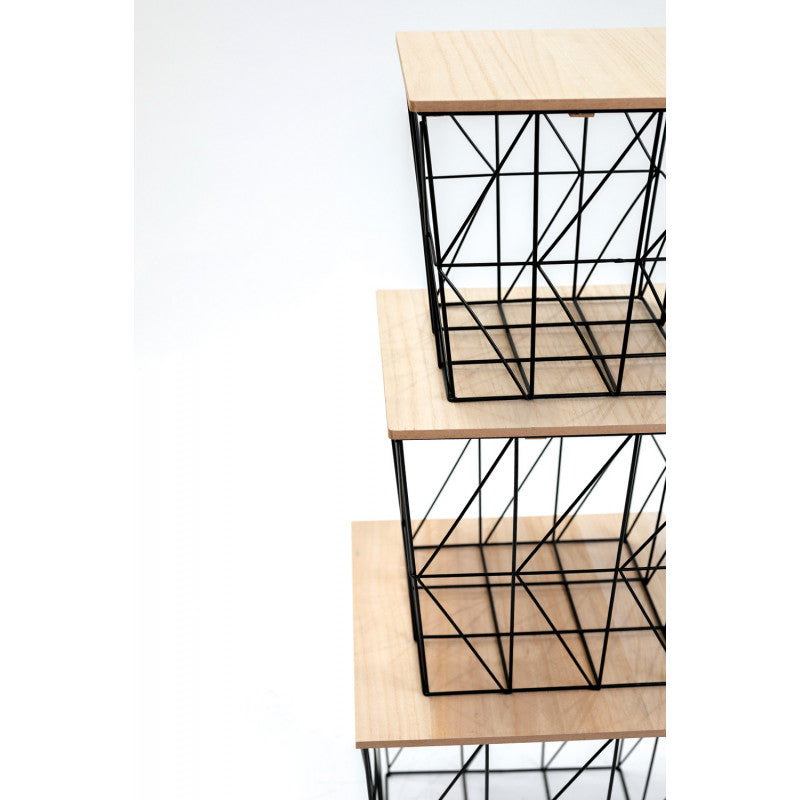 Mesa Auxiliar Cuadrada De Metal Industrial Con Almacenaje Incorporado S/m/l (juego De 3) - Muebles De Salón_1