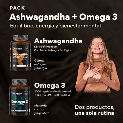 Ashwagandha Ksm-66® Pura + Omega 3 Premium Omegatex®. Sevens Nutrition. Equilibrio Mental, Energía Y Bienestar Integral_1