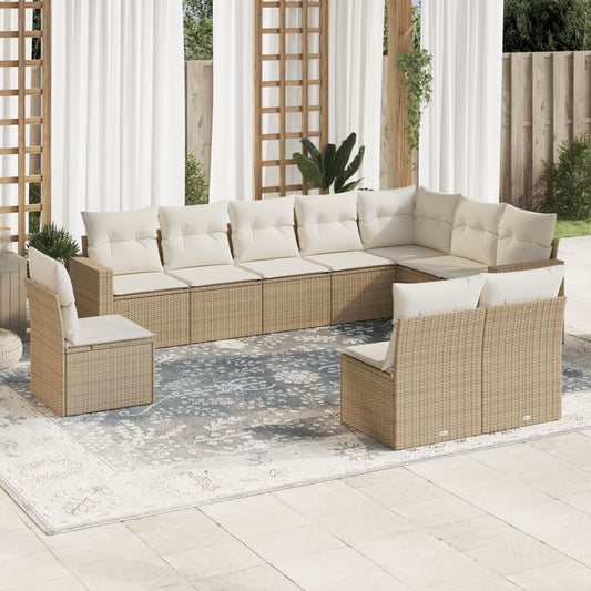 Juego De Sofás Jardín Con Cojines Beige 10 Pzas Ratán Sintético / Vetonek_0