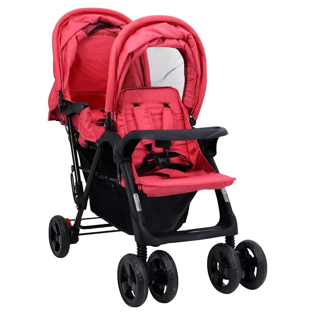 Vidaxl Carrito Para Gemelos Tandem De Acero Rojo_1