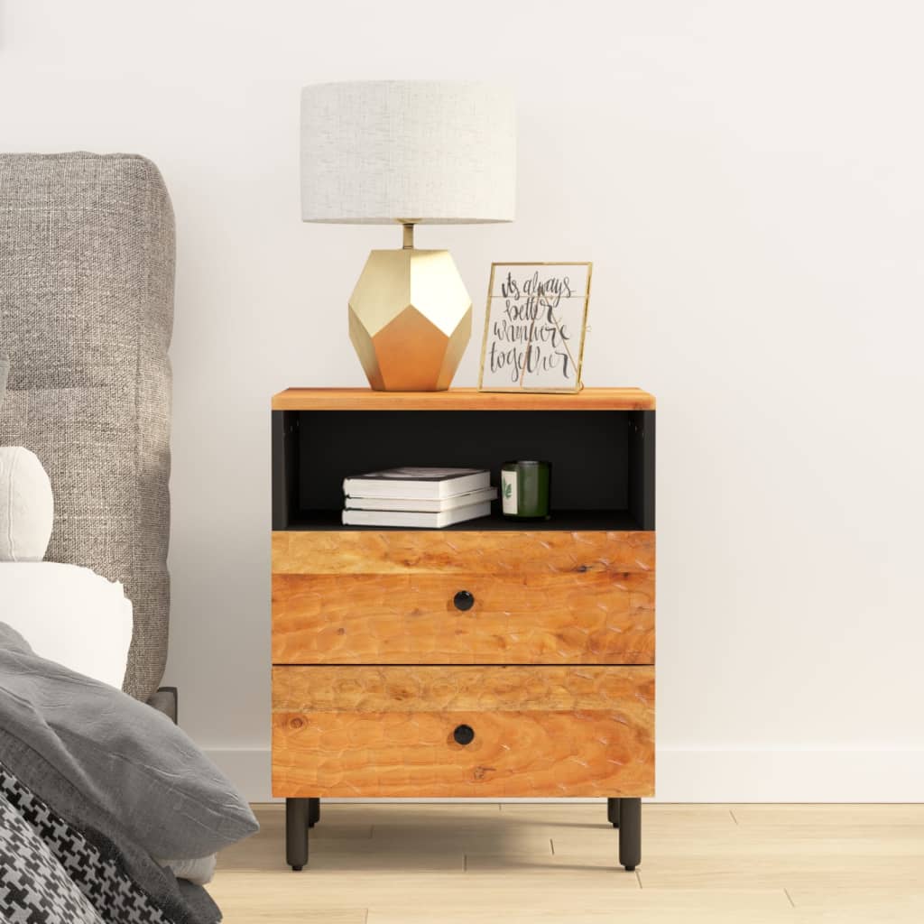 Mesita De Noche Madera Maciza De Acacia 50x33x60 Cm_1