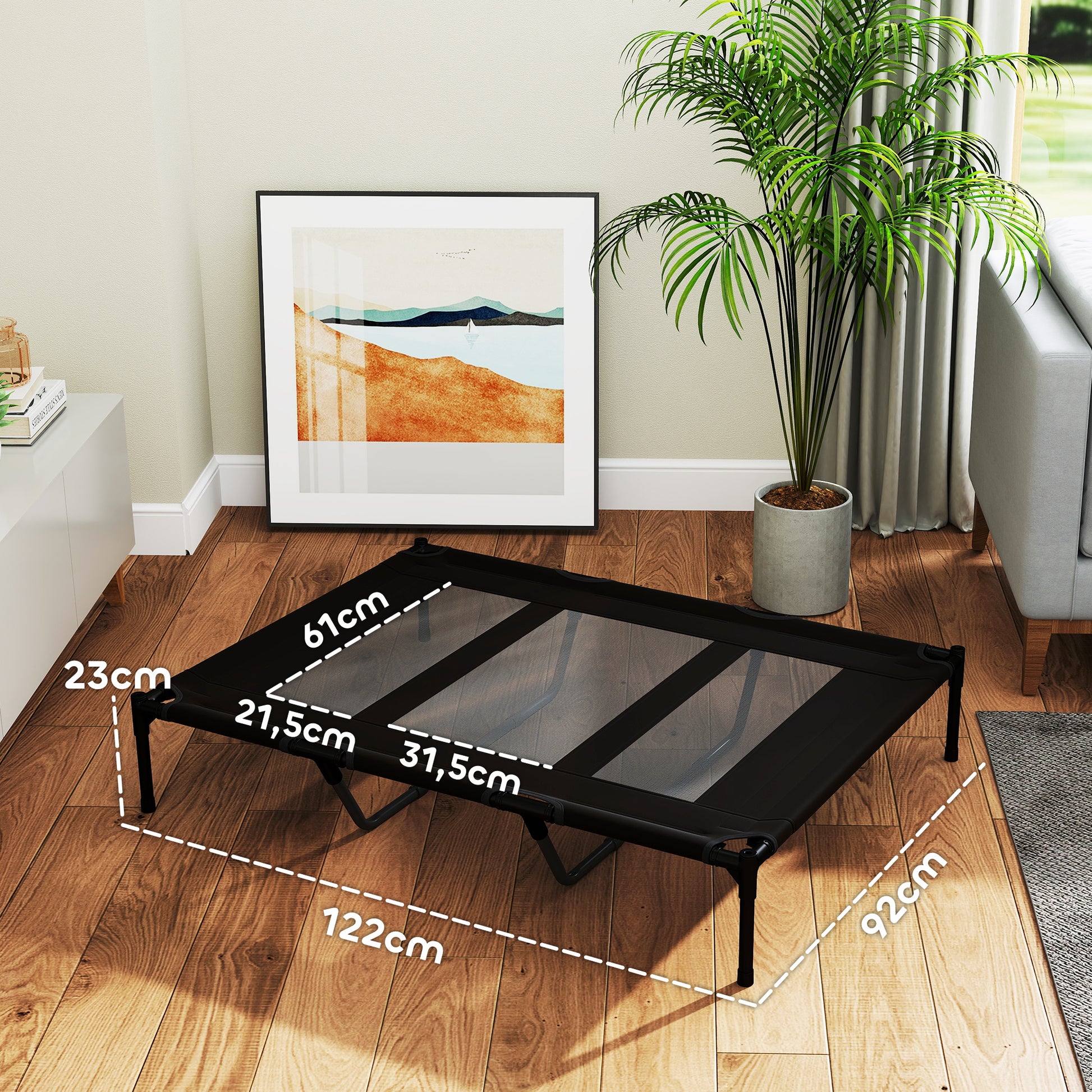 Pawhut Cama Elevada Para Perros Grandes Con Bolsa De Tela Oxford Negro_2