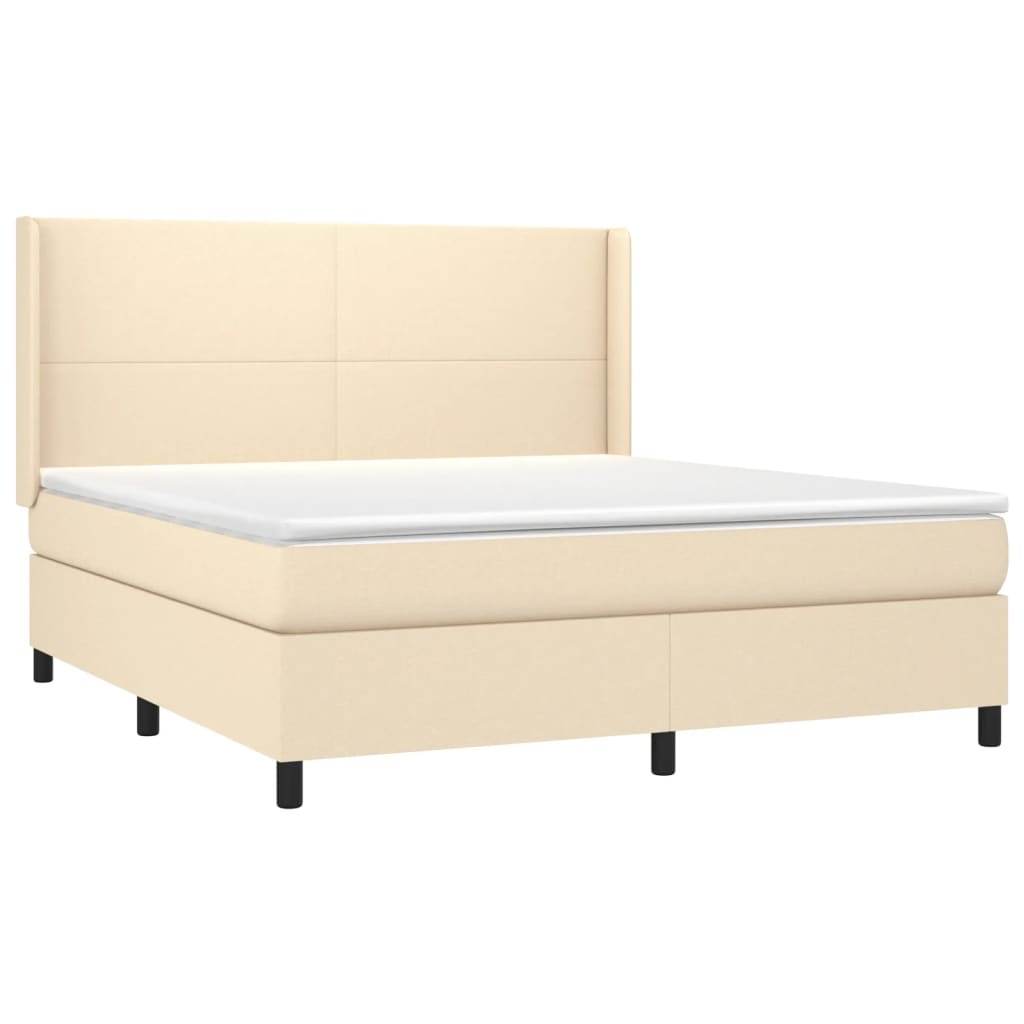 Cama Box Spring Colchón Y Luces Led Tela Crema 180x200 Cm / Vetonek_1
