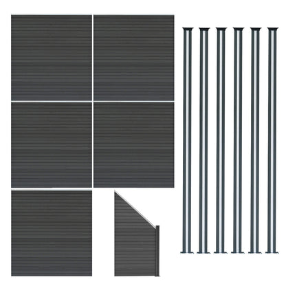 Vallas Para Exteriores De Wpc Y Aluminio - 5x Paneles Cuadrados + 1x Oblicuo + 6x Postes Con Led | Gris_0