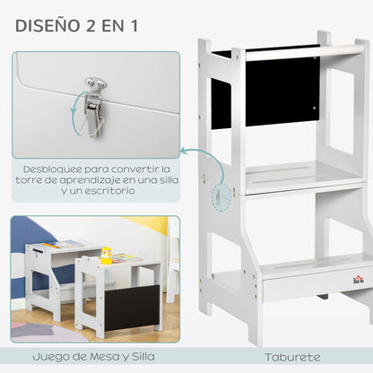 Homcom Torre De Aprendizaje 2 En 1 Con Pizarra 42x44x86 Cm Gris_3