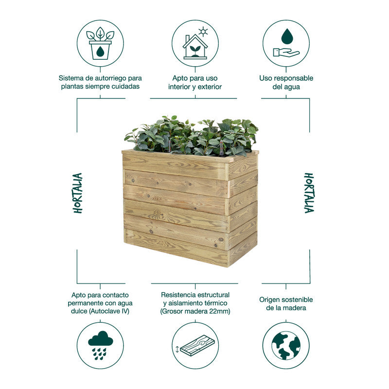 Jardinera De Madera Con Autorriego 75x40x60 Cm Nidum Basic Hortalia_4