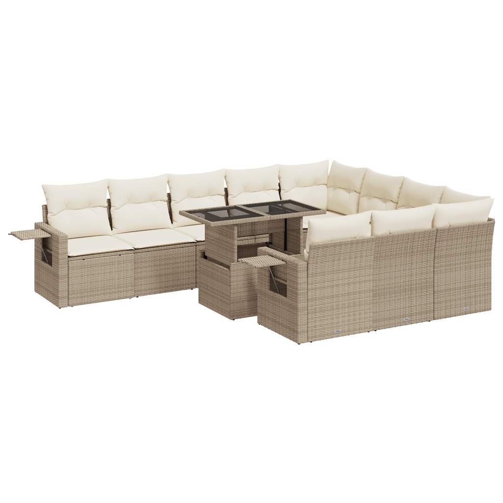 Set De Sofás De Jardín 11pzas Con Cojines Ratán Sintético Beige / Vetonek_1