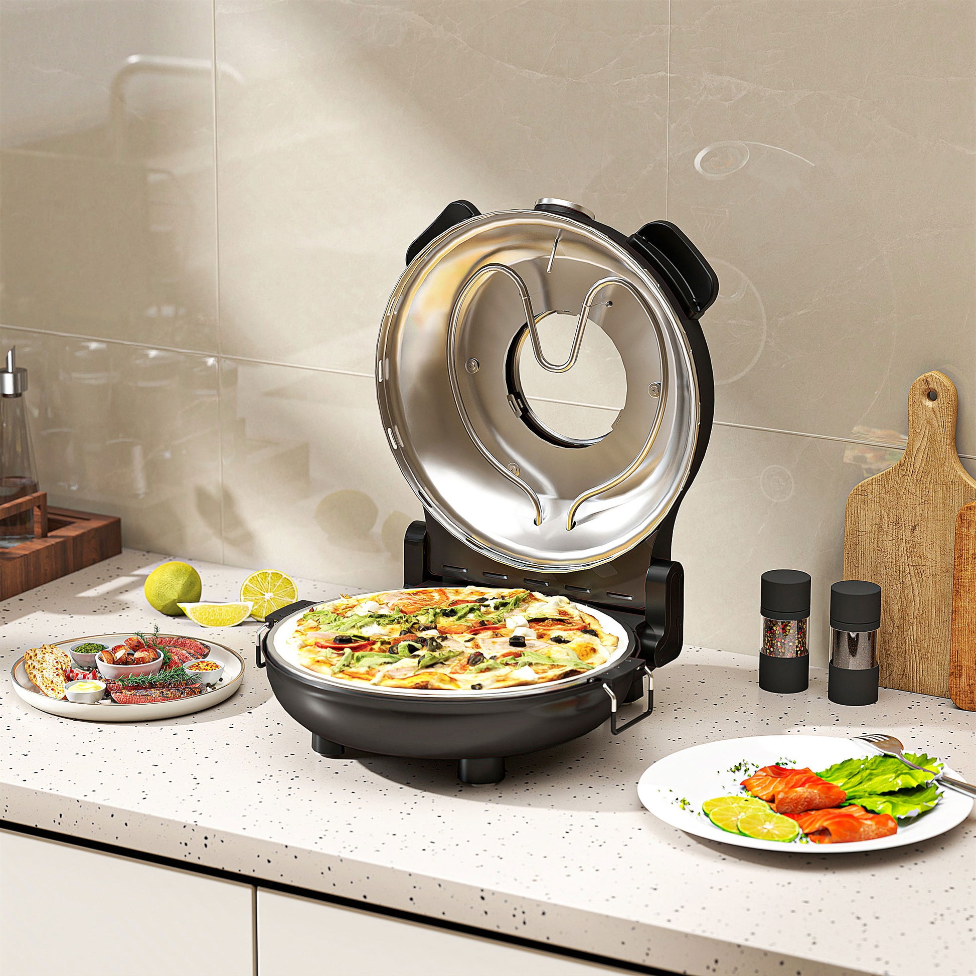 Homcom Horno Para Pizza En 5 Minutos 1200w Temporizador 15min Negro_1
