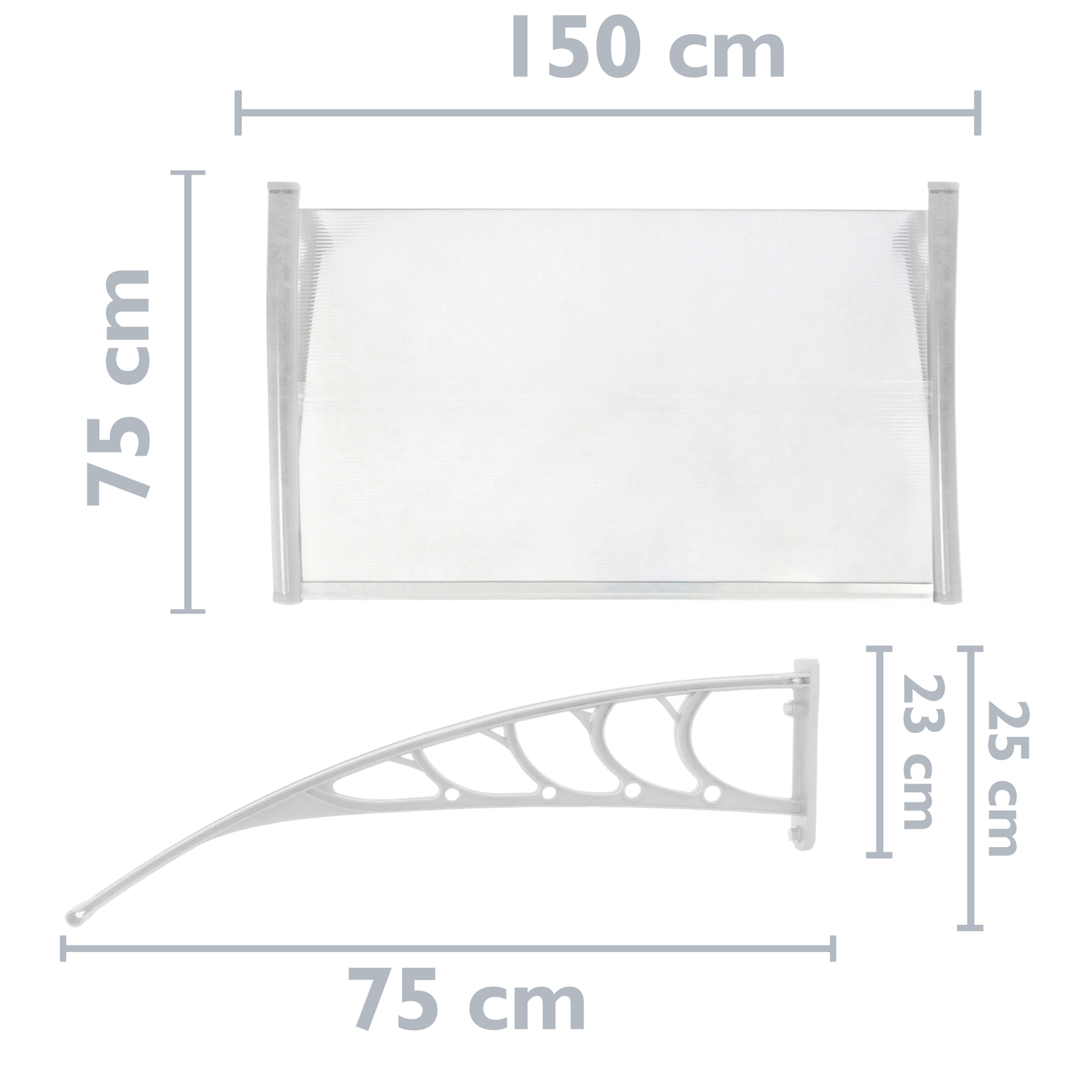 Tejadillo De Protección 150x75 Cm Transparente. Marquesina Para Puertas Y Ventanas Con Soporte Blanco_1