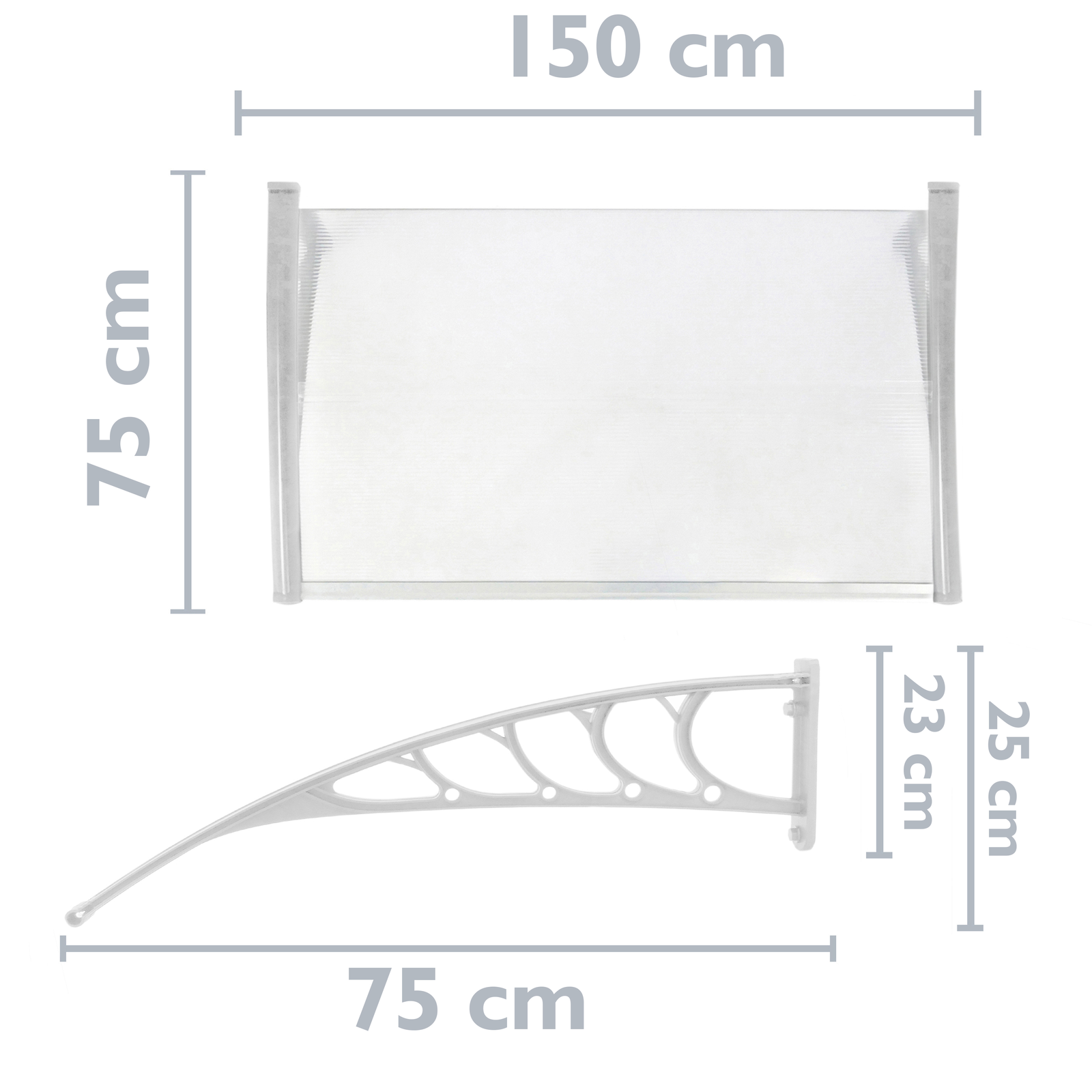 Tejadillo De Protección 150x75 Cm Transparente. Marquesina Para Puertas Y Ventanas Con Soporte Blanco_1