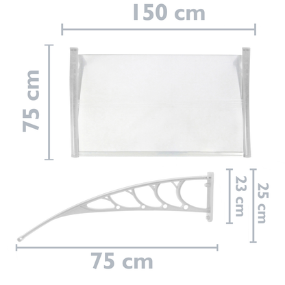 Tejadillo De Protección 150x75 Cm Transparente. Marquesina Para Puertas Y Ventanas Con Soporte Blanco_1