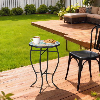 Outsunny Mesa De Jardín Redonda Mesa Auxiliar De Mosaico Con Patas De Metal Para Patio Terraza Exterior Balcón Ø35_1