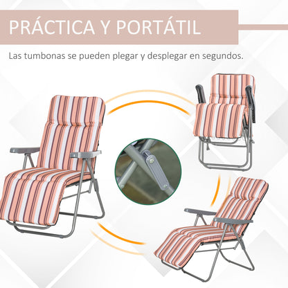 Outsunny 2 Tumbonas Plegables Con Respaldo Ajustable 60x75x65-102 Cm Naranja_5