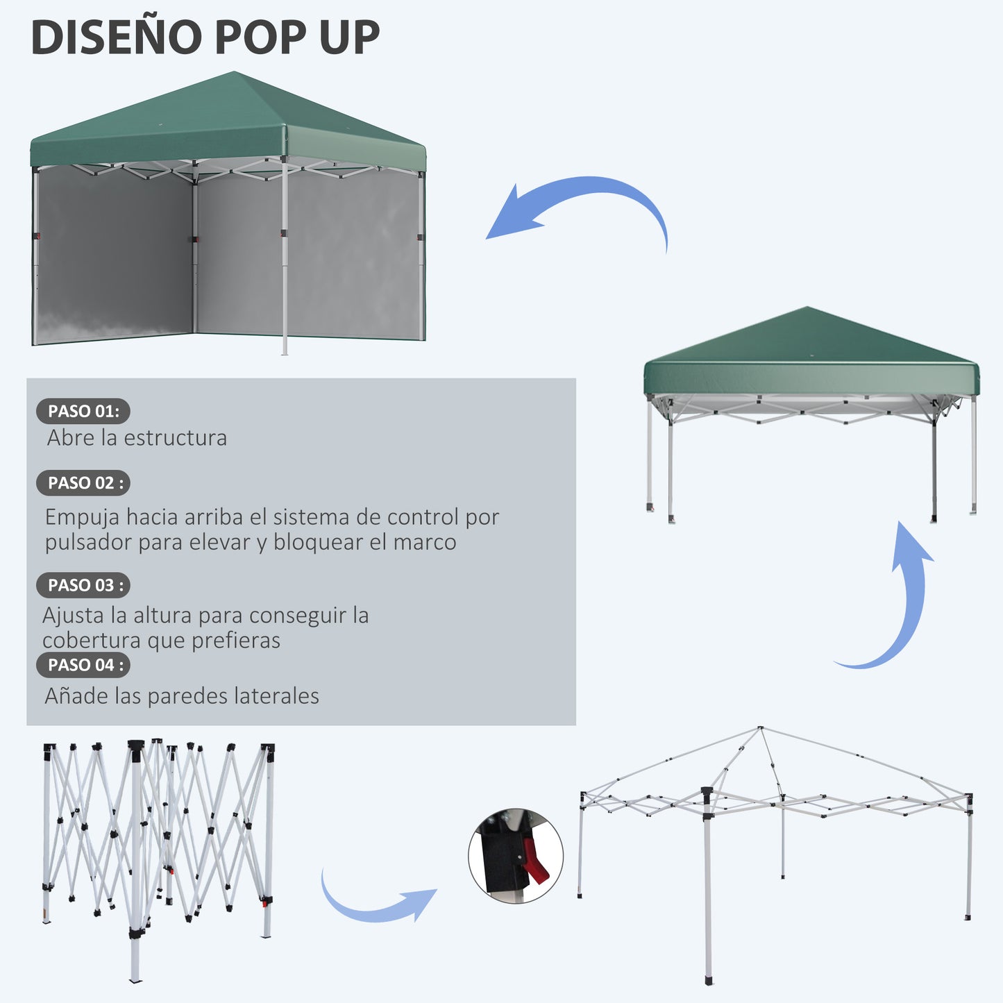 Outsunny Carpa Plegable 3x3 M Con Altura Ajustable Y Bolsa De Transporte Verde_4