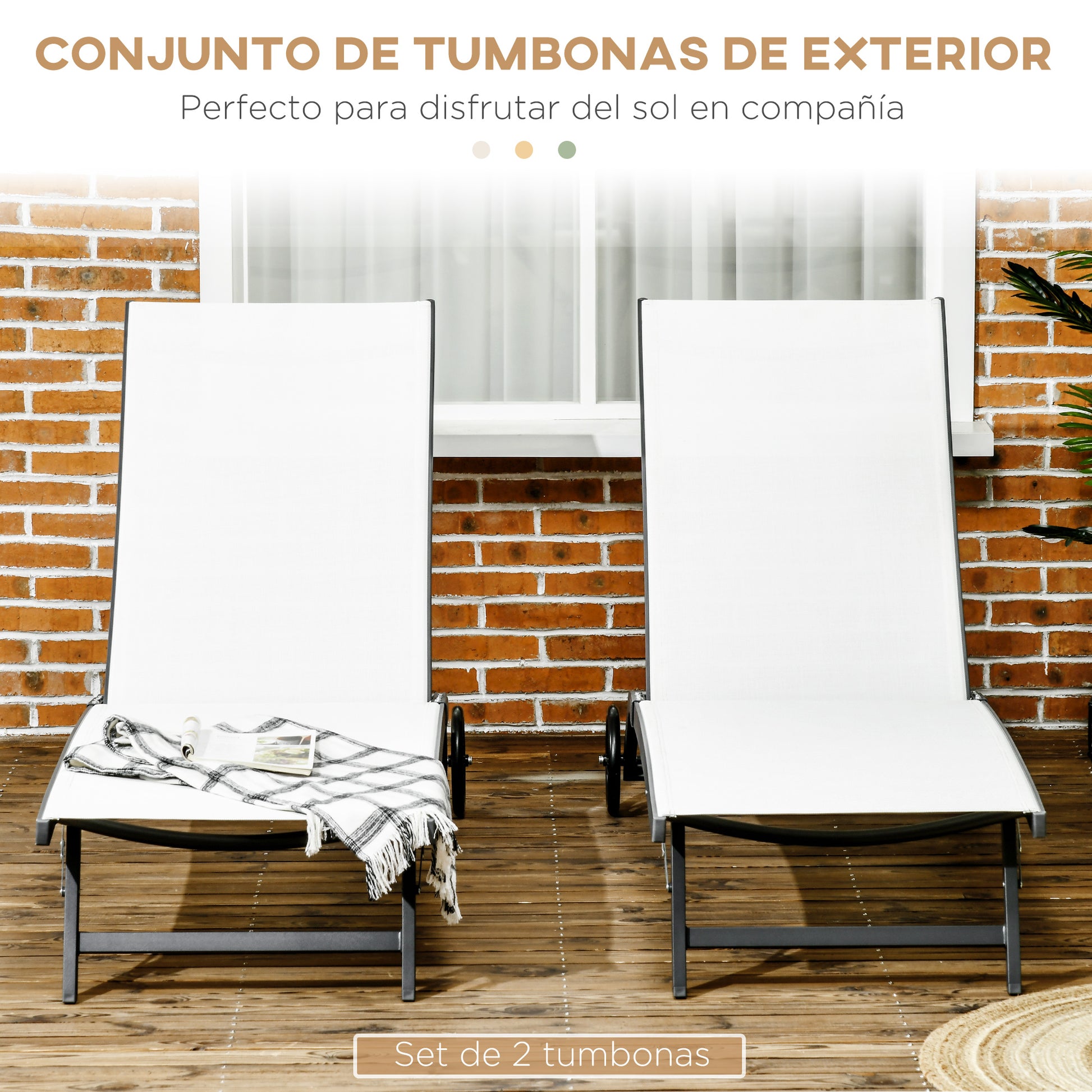 Outsunny Juego De 2 Tumbonas Reclinables De Jardín 165x66x102 Cm Blanco Mate_3