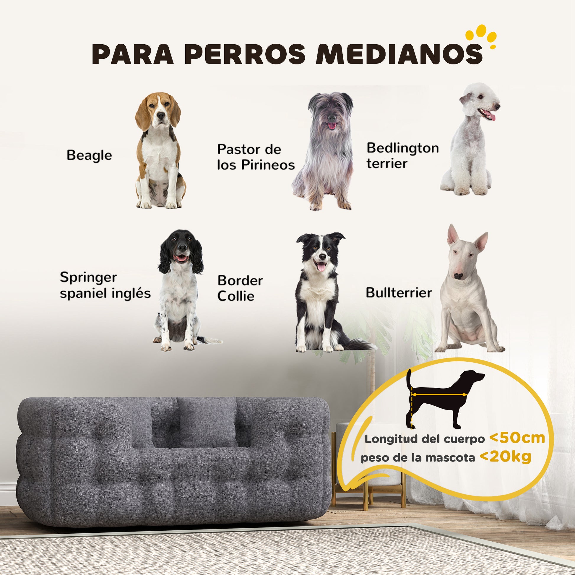 Pawhut Cama Para Perros Medianos Con 2 Almohadas Antideslizante 90x60x35cm Gris_3