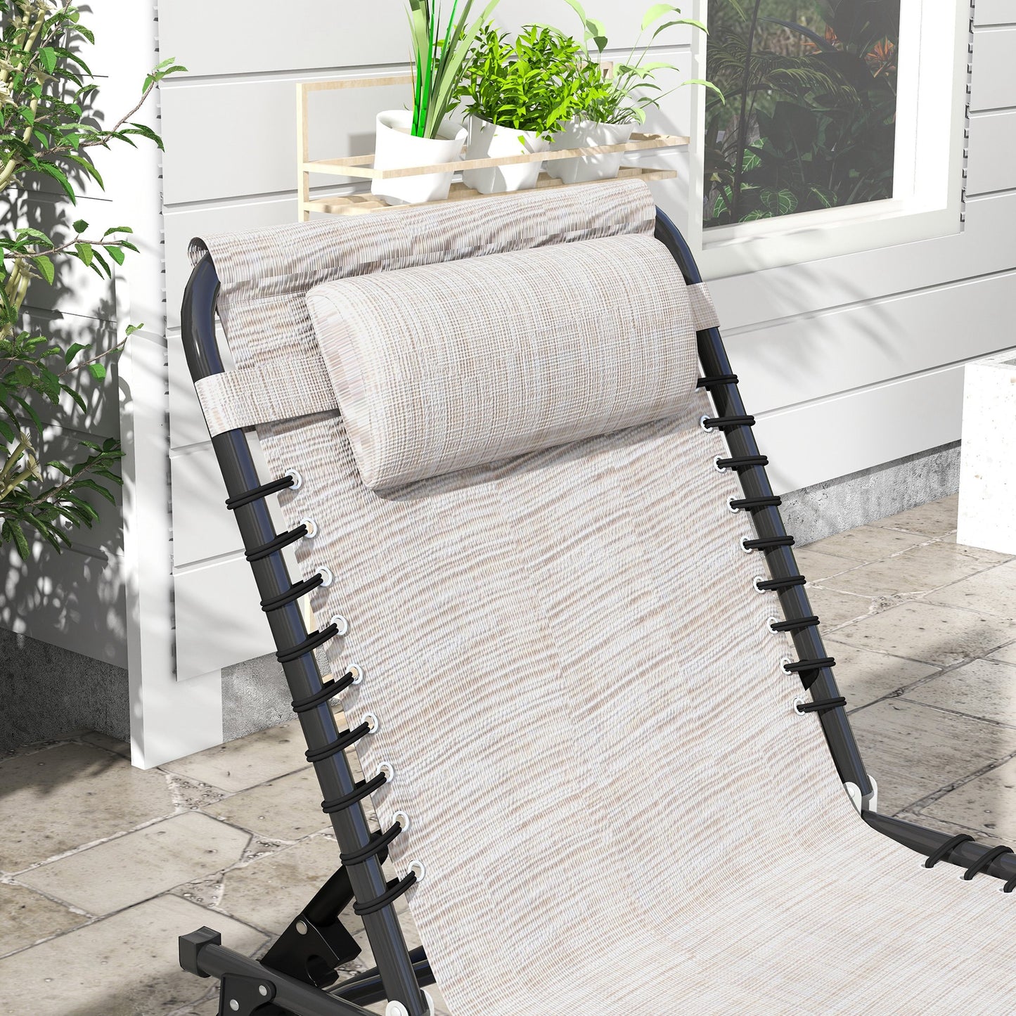 Outsunny Conjunto De 2 Tumbonas Plegables Con Respaldo 197x58x30 Cm Crema_3