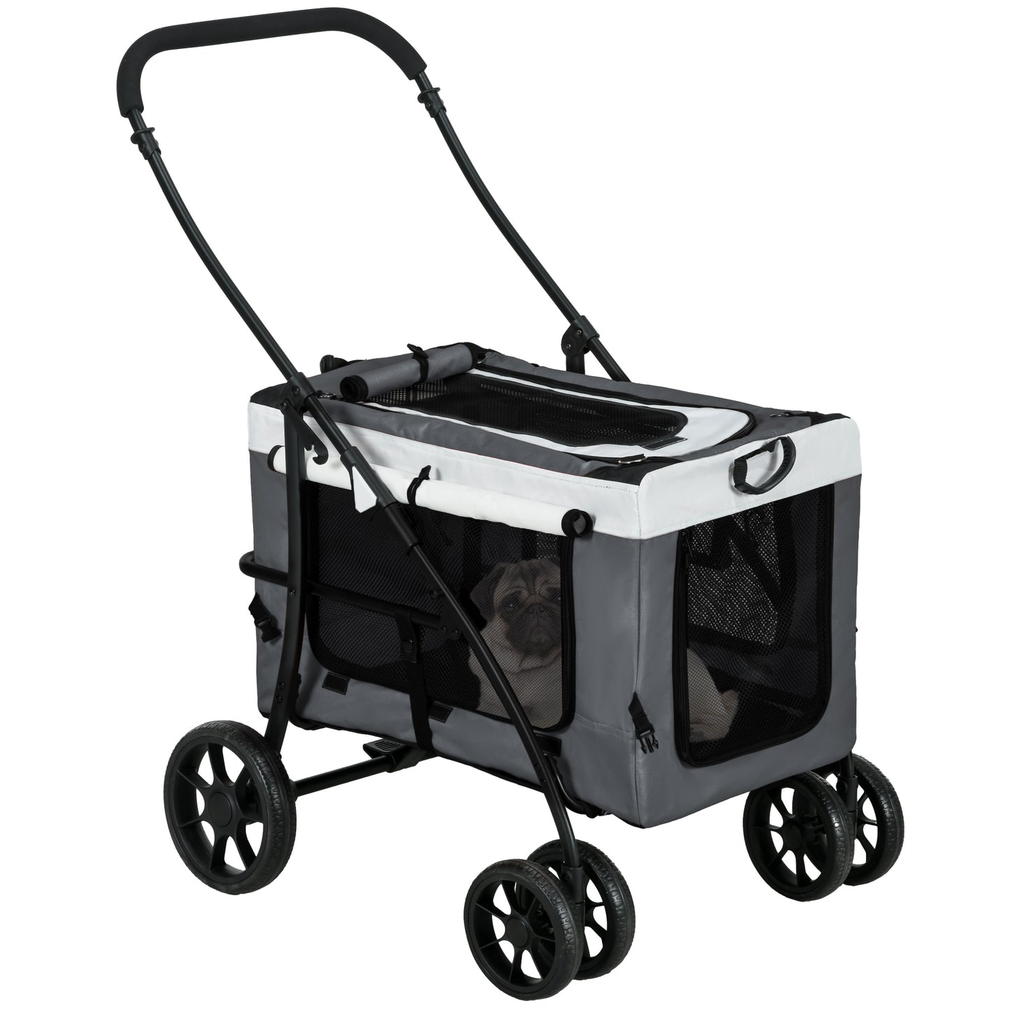 Pawhut Cochecito Para Perros Pequeños Plegable Con Vagón Desmontable Gris_0