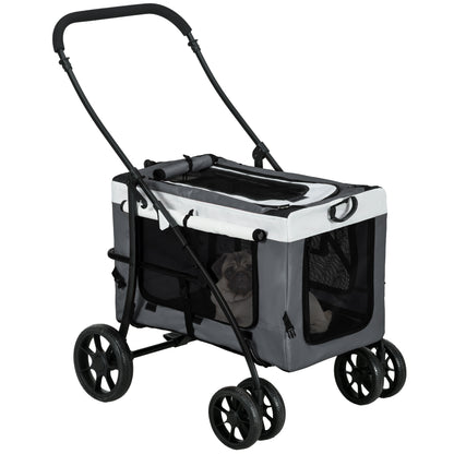 Pawhut Cochecito Para Perros Pequeños Plegable Con Vagón Desmontable Gris_0