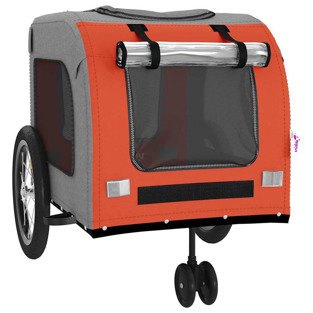 Remolque De Bicicleta Mascotas Hierro Tela Oxford Naranja Gris_4
