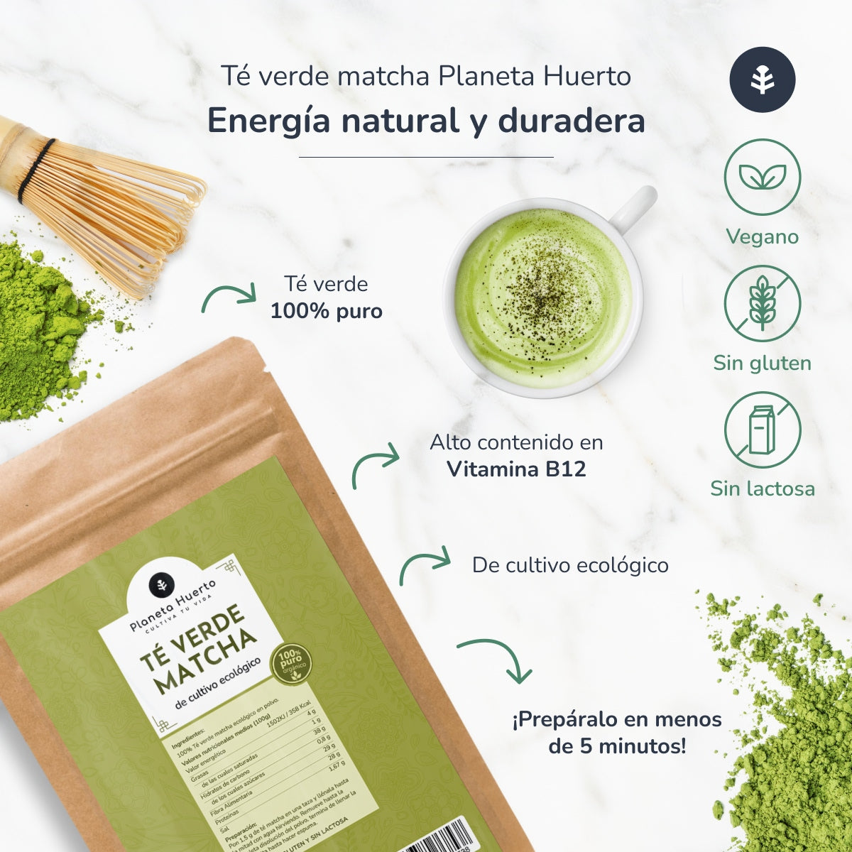 Pack 2x Té Matcha en polvo ECO Planeta Huerto 70 g
