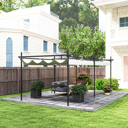 Outsunny Pérgola Con Techo Retráctil 6x3 M Anti-uv Resistente Al Agua Crema_4