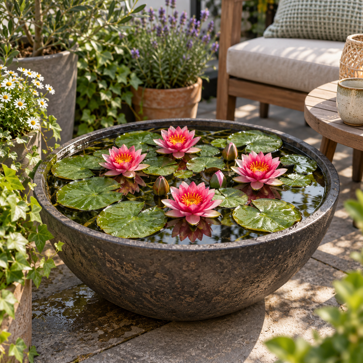 Nenúfar Enano Rosa - Nymphaea Pygmaea - 1x Nenúfar Multiflor Con Cesta_3