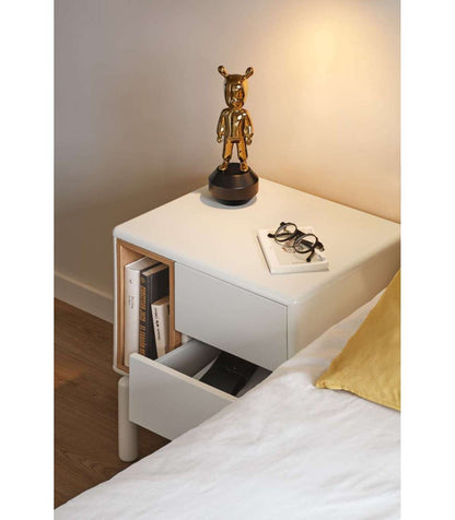 Mesita De Noche Para Dormitorio Modelo Corvo 1 Hueco 2 Cajones Acabado Crema, 35cm(ancho)_2