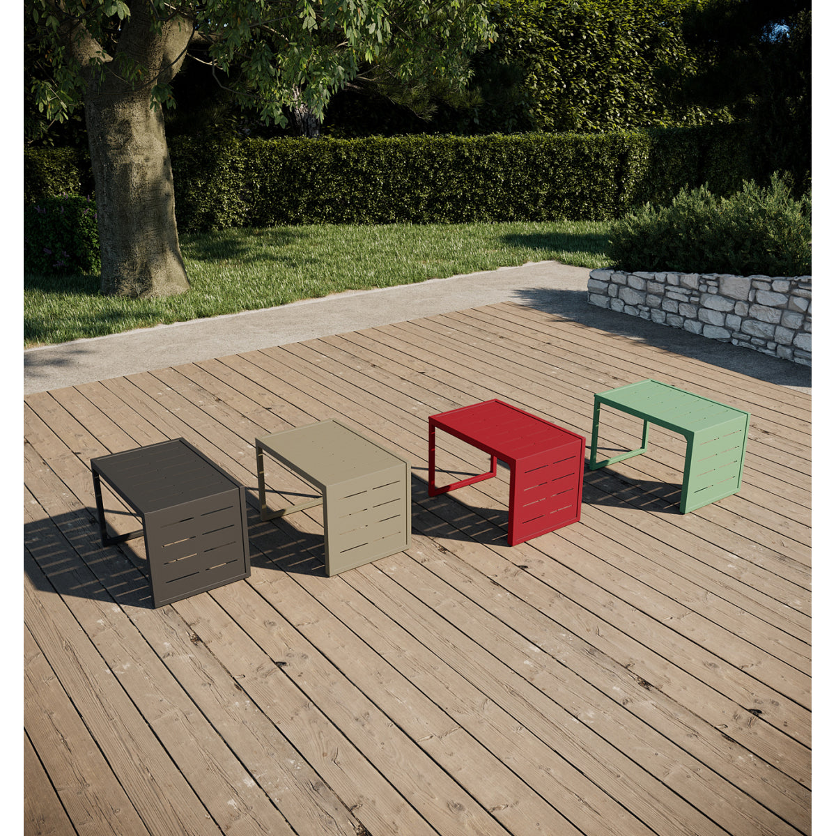 Mesa Auxiliar, Mesa De Jardín Multiposiciones Aluminio Verde 36x36xh55cm- Mobiliario De Jardín_4