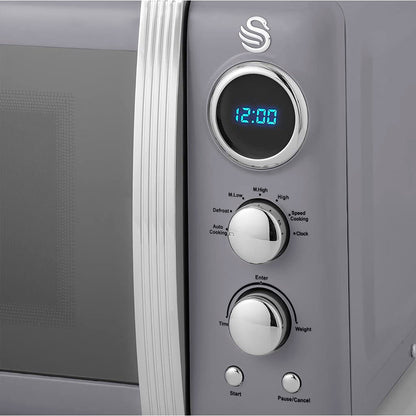 Swan Retro Microondas Digital 20l, 5 Niveles De Potencia, Función Descongelación Temporizador 60 Min, Sm22030grneu, Gris_4