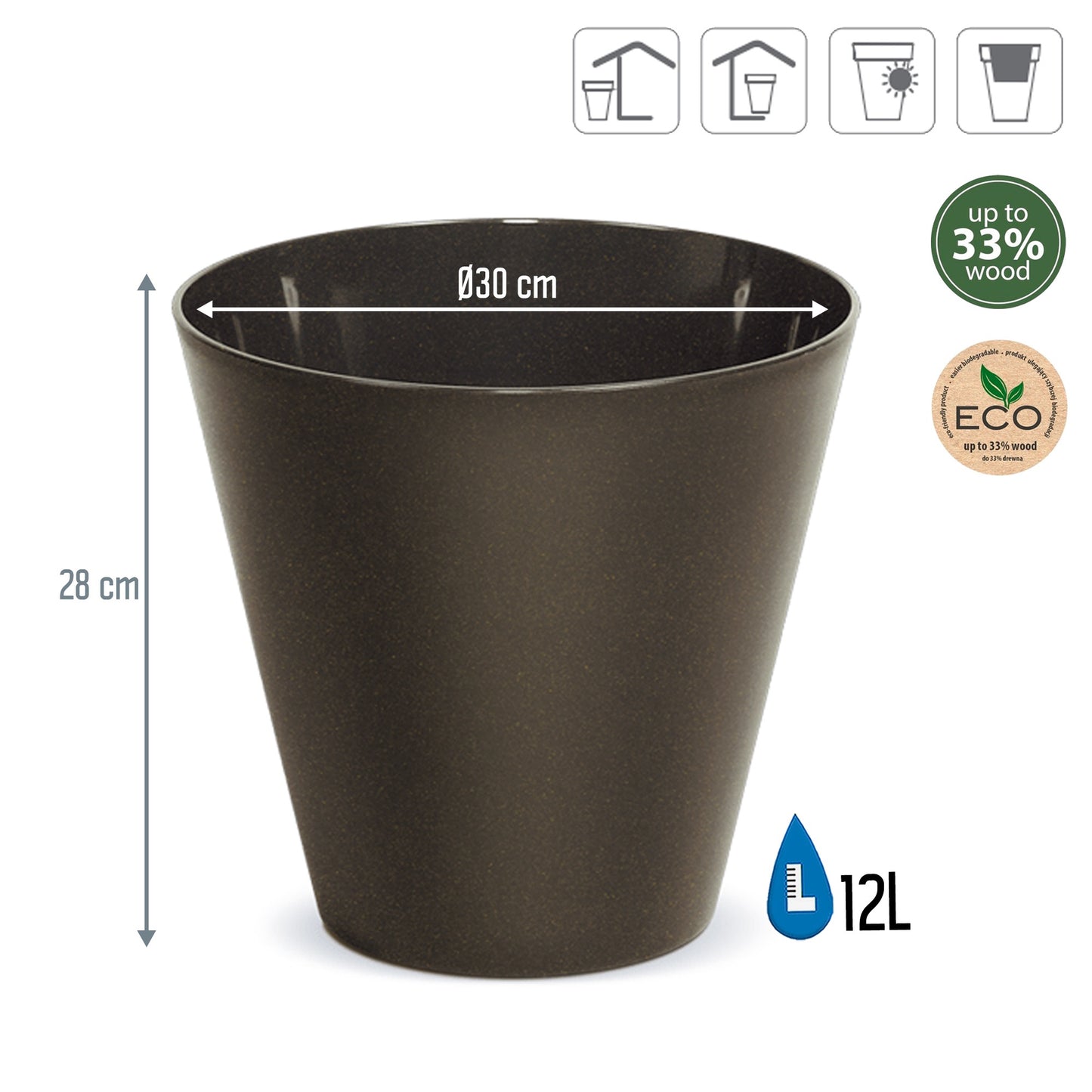 Macetero Redondo,sin Depósito ,   De 30x30x28cm, Capacidad De 12 L.