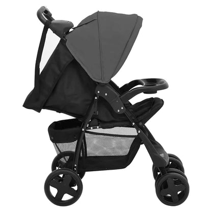 Vidaxl Carrito De Bebés 2 En 1 De Acero Gris Oscuro Y Negro_3